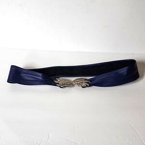 VINTAGE NAVY LEATHER SILVER LEAF CLASP BELT